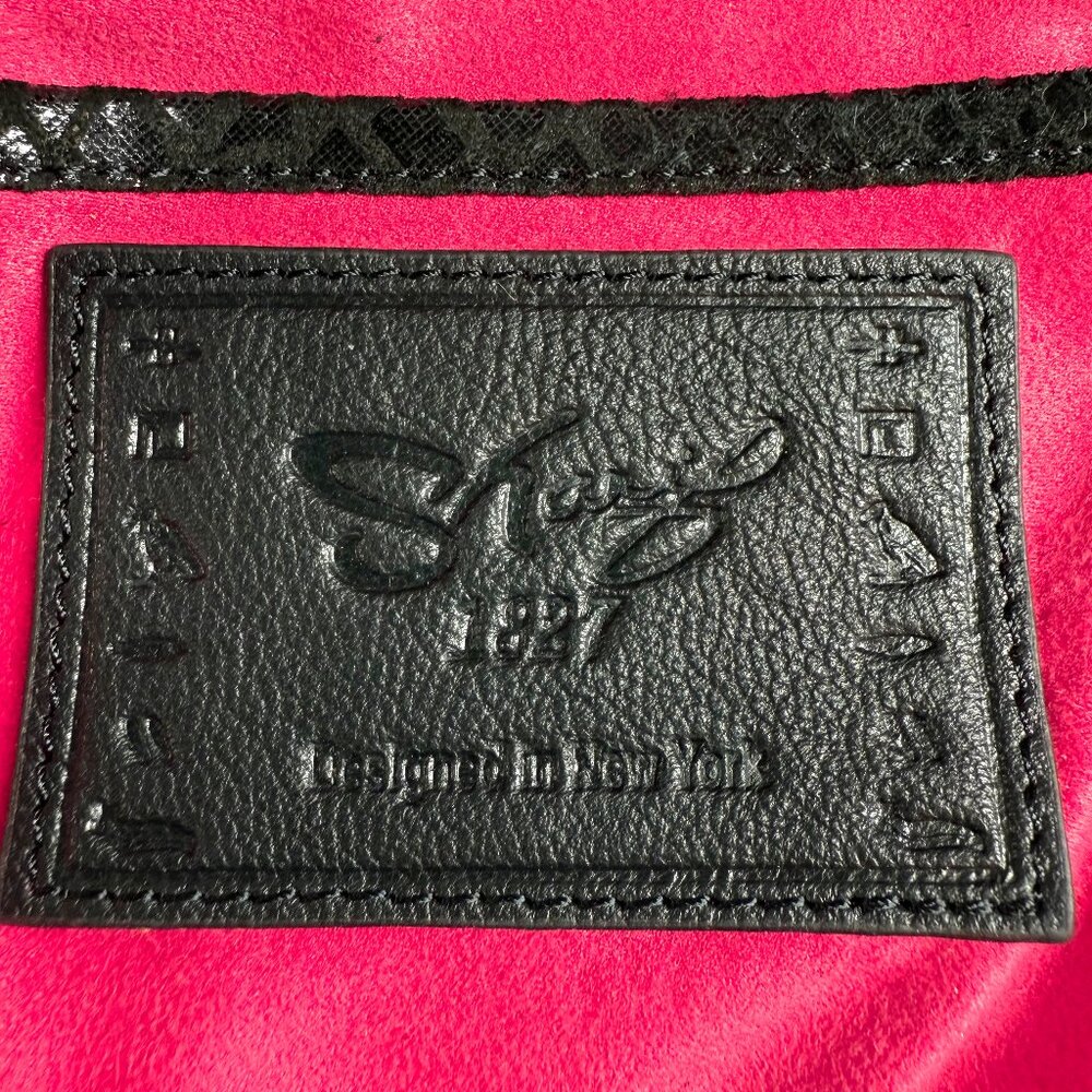 Sharif Suede & Leather Python Embossed Patchwork Gold Tiger Head Shoulder Bag - Picture 11 of 16